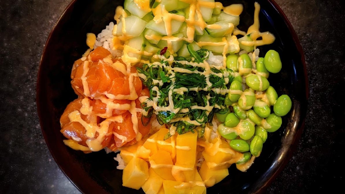 Mango Salmon Poke Bowl.